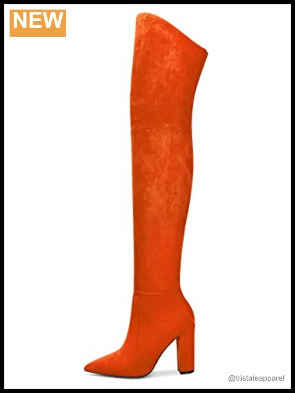 Over Knee Boots Chunky Block High Heel Pointed Toe Zip Rhinestones 4 Inch